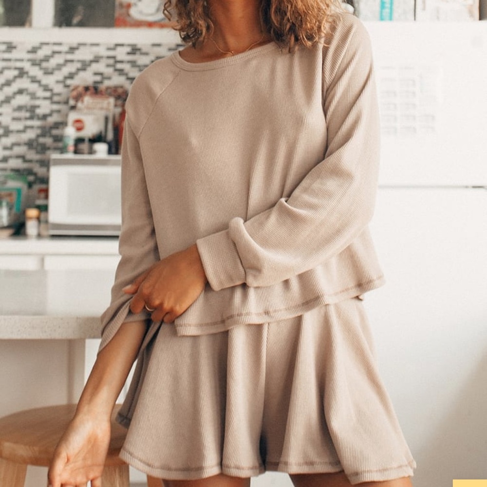 Taupe Waffle Knit Set
